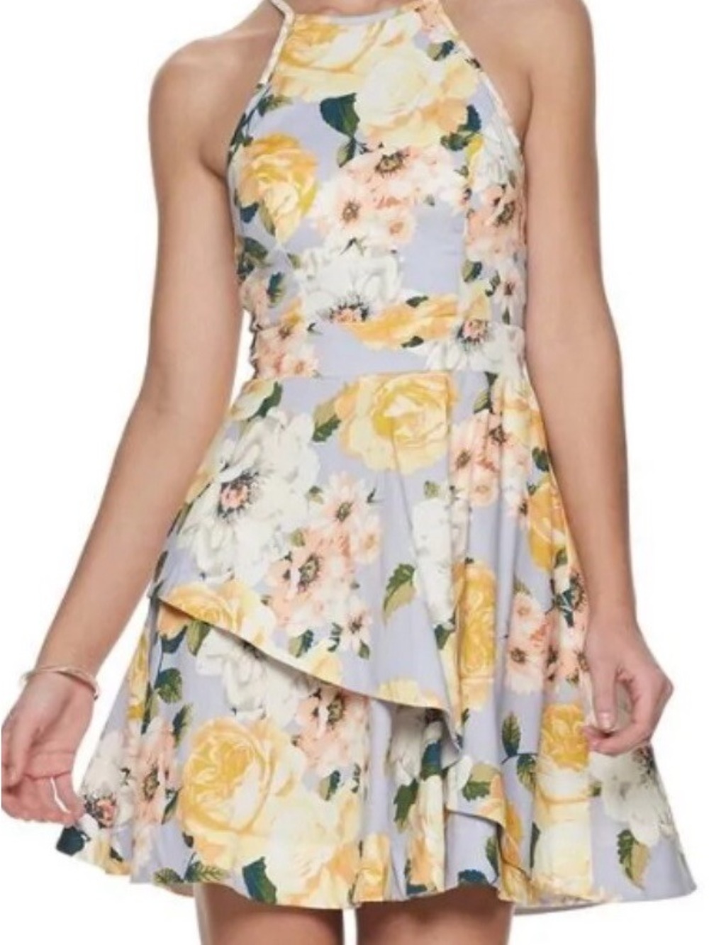 Speechless Pale Blue Floral Halter Mini Dress
